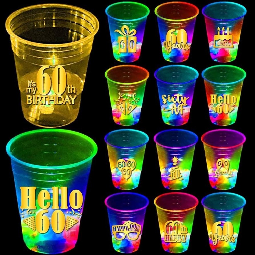 60th Birthday Glow In The Dark Party Cups - Fun Sixtieth Celebration Supplies‎